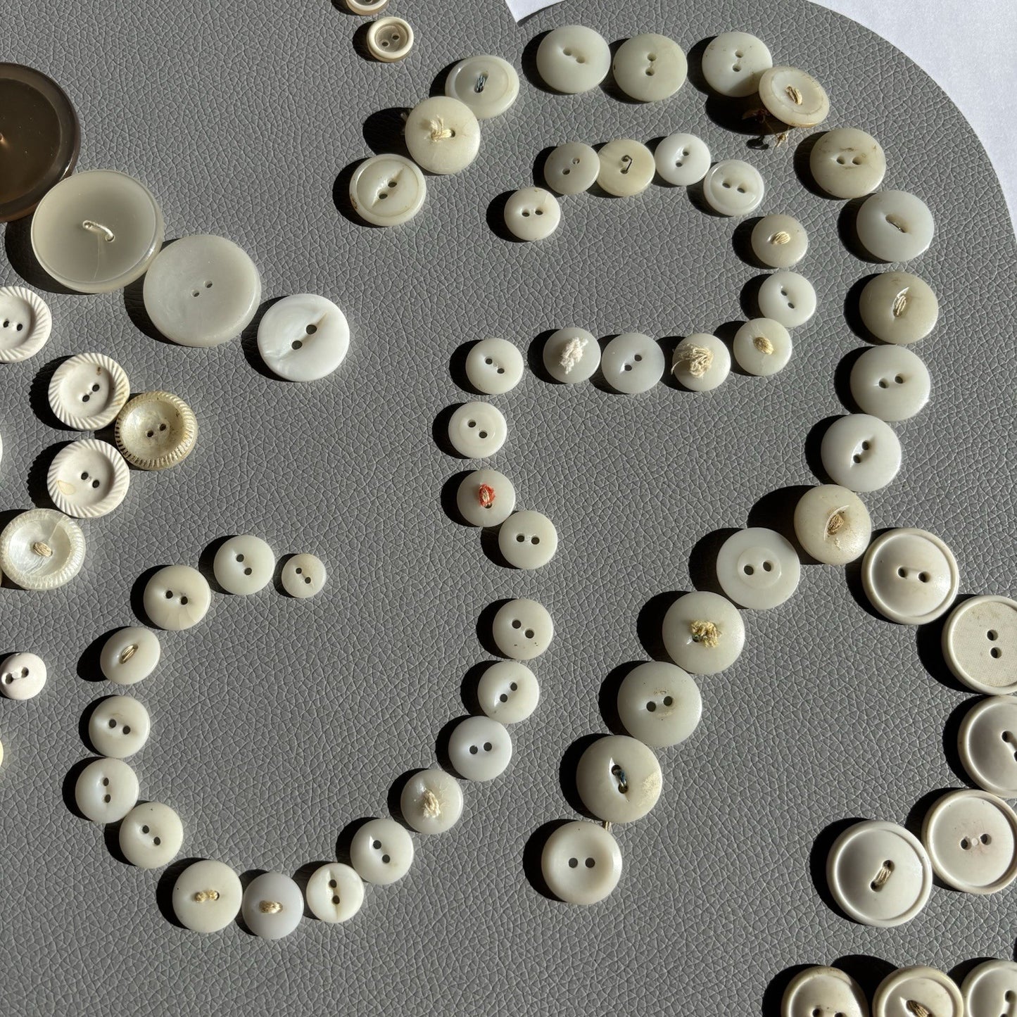 Vintage White Button Lot ~ 113  Mixed Material Size Small Medium large 2 Hole