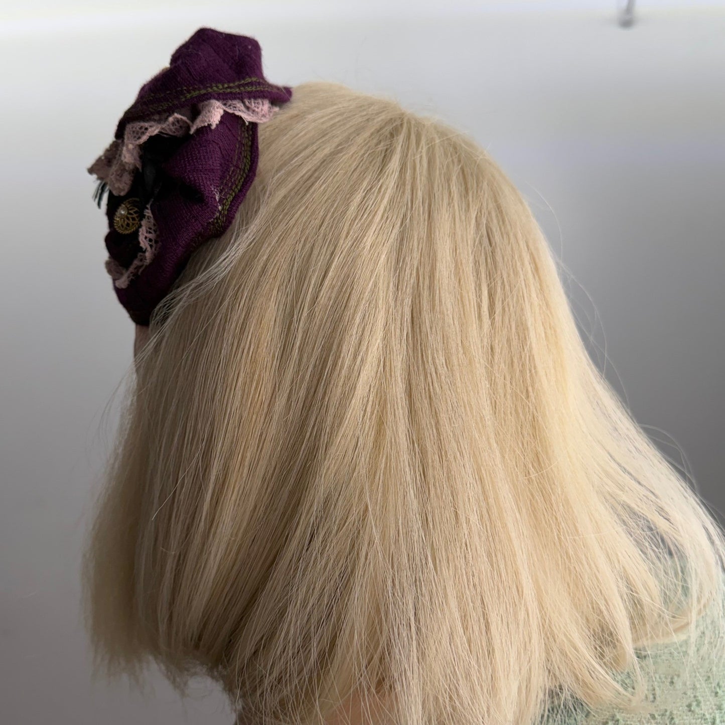 Handmade Fascinator Pillbox Style Purple Lace Feather Victorian Steampunk OS