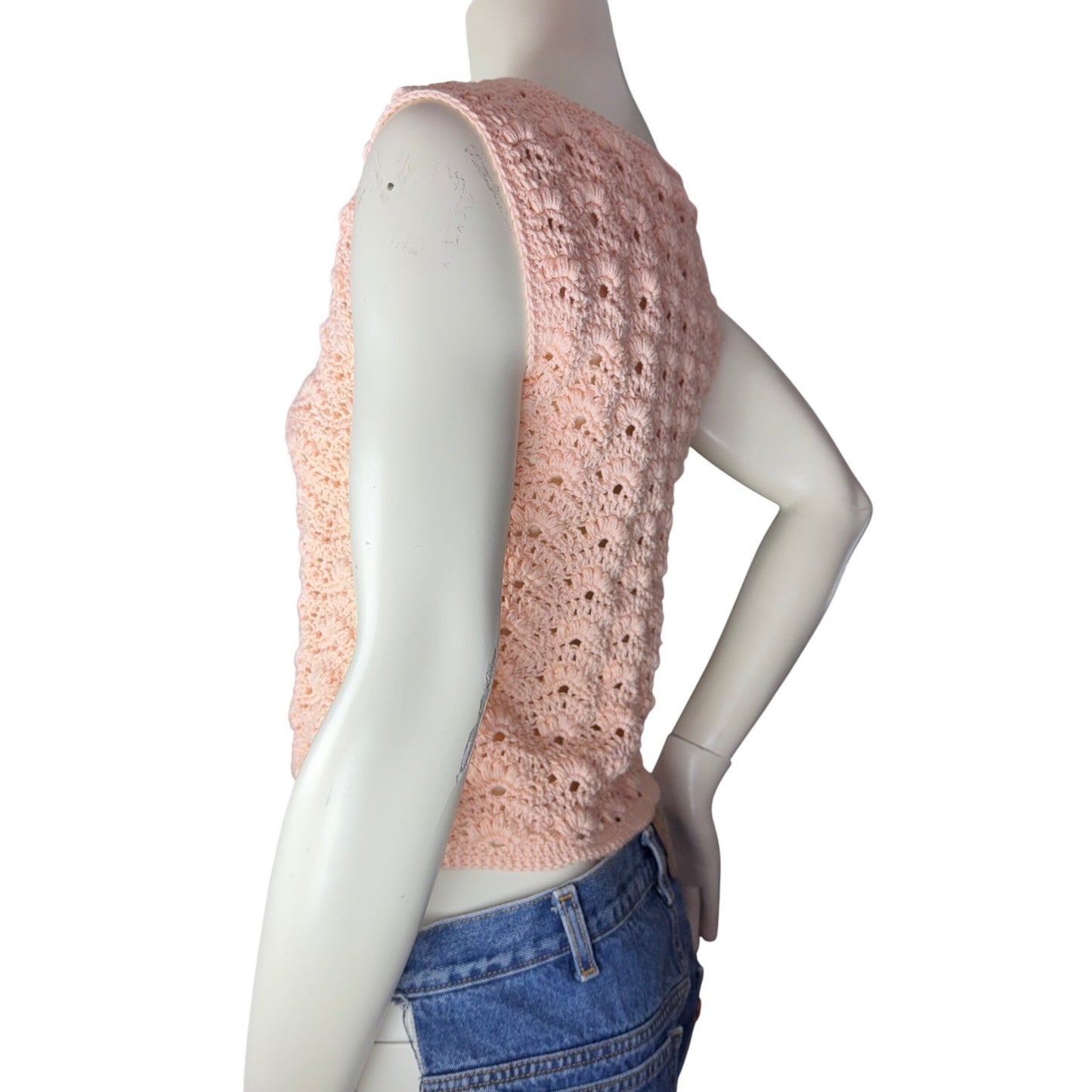 Vintage Handmade Crochet Tank Top Peach