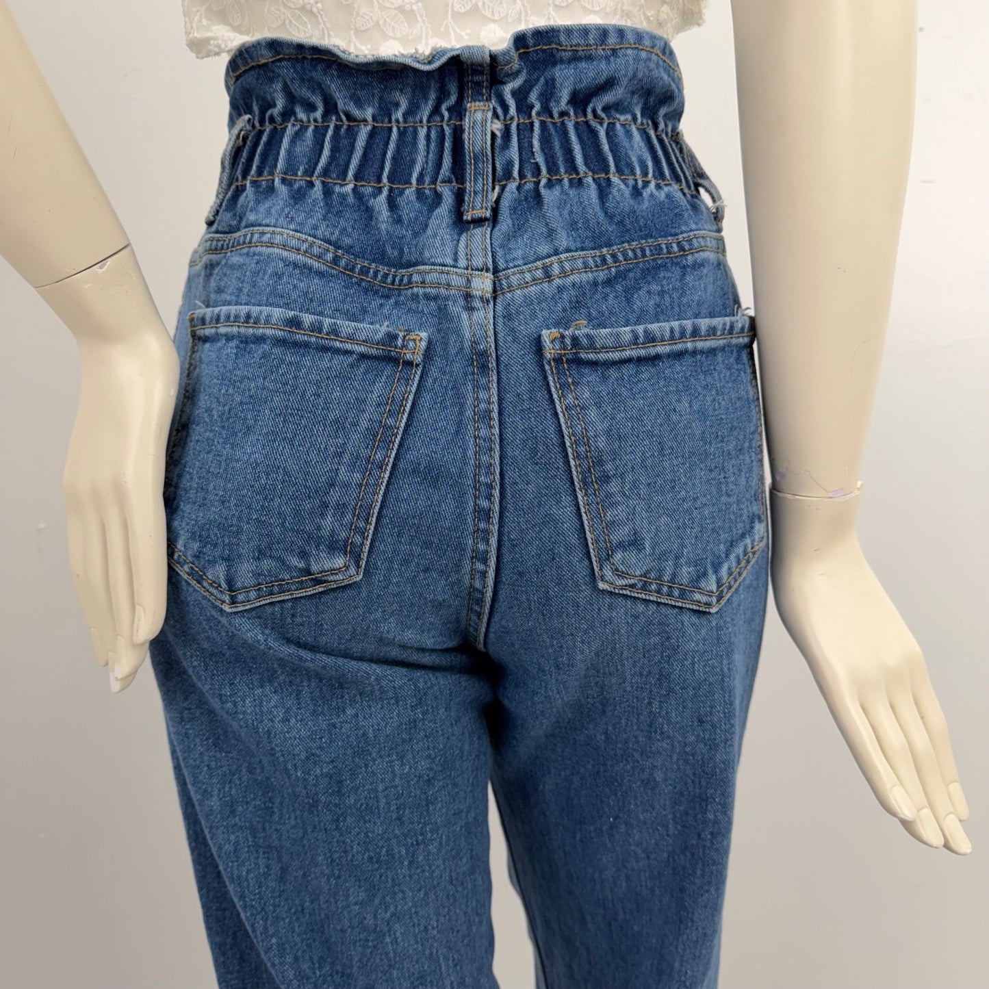 Oak + Fort High Waisted Paperbag Mom Jeans Denim Raw Hem Double Button Sz Small