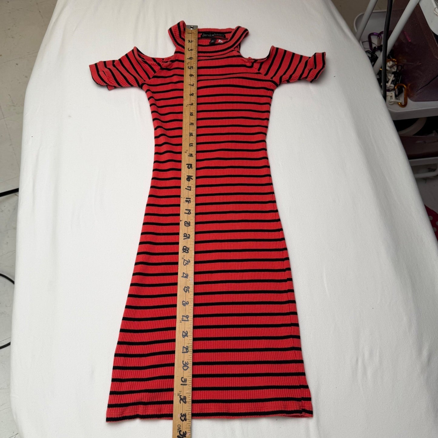 Derek Heart Striped Mini Dress Cold Shoulder Ribbed Bodycon Y2K Streetwear Edgy