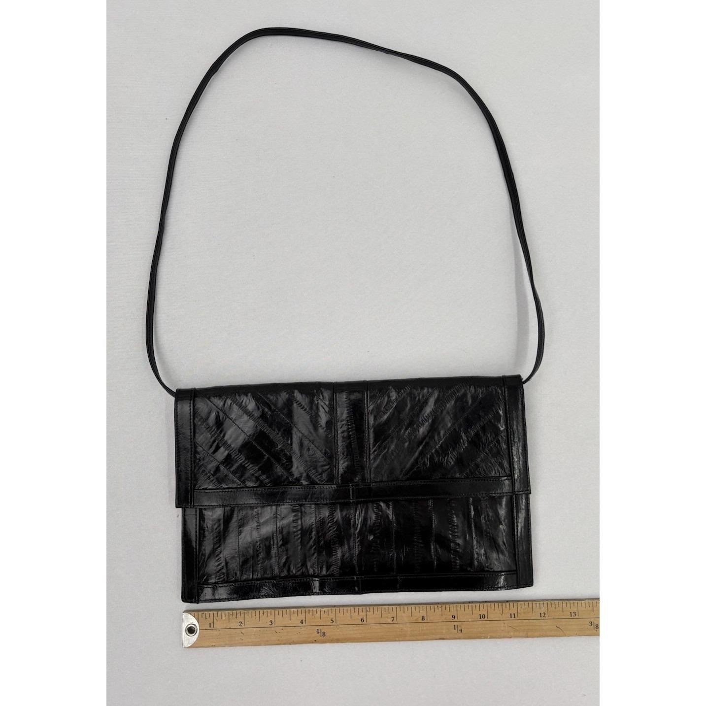 Vintage Black Eel Skin Clutch Leather Classic Quiet Luxury Old Money Mob Wife