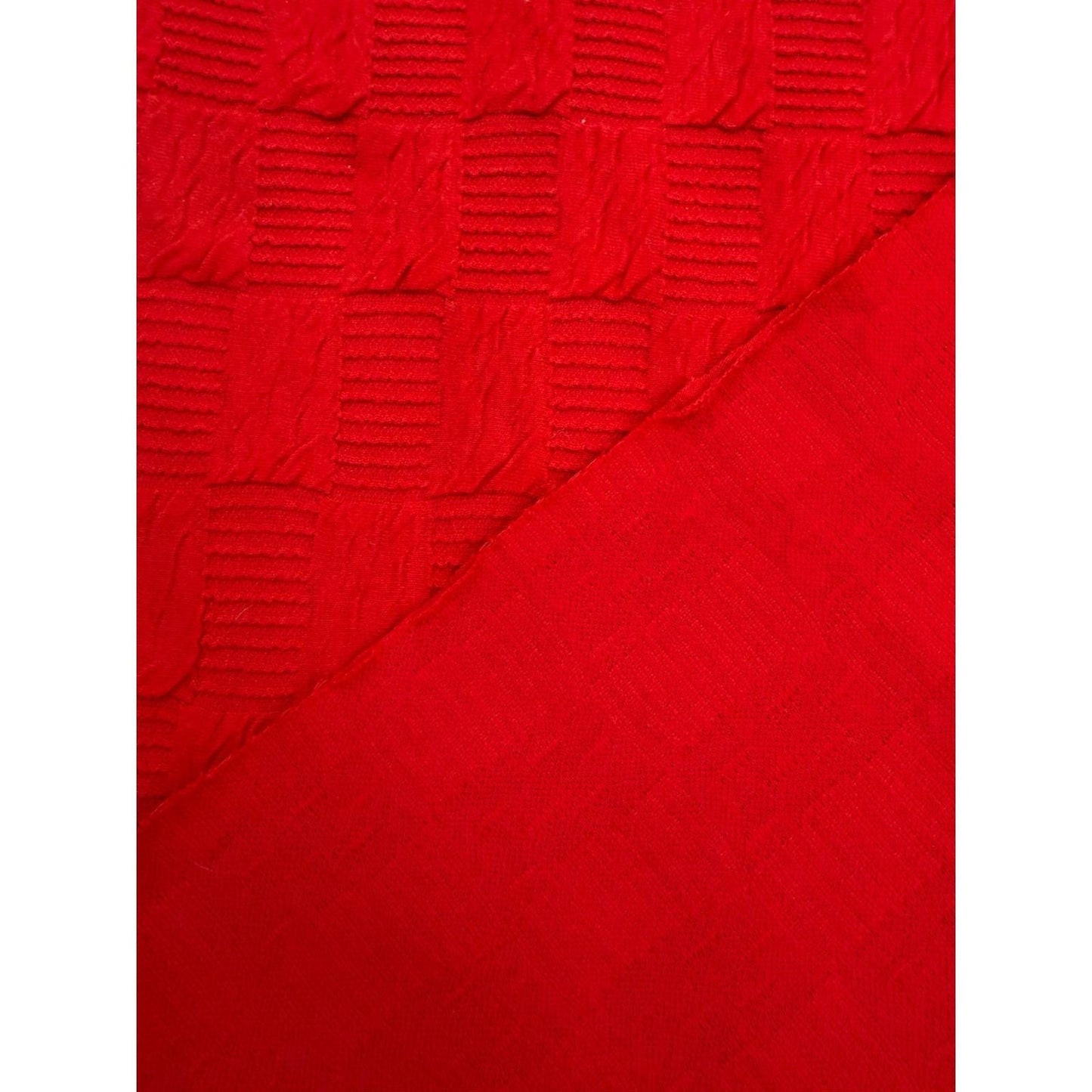 Vintage Red Textured Basketweave Cable Knit Fabric 54x60" Sewing Craft Material
