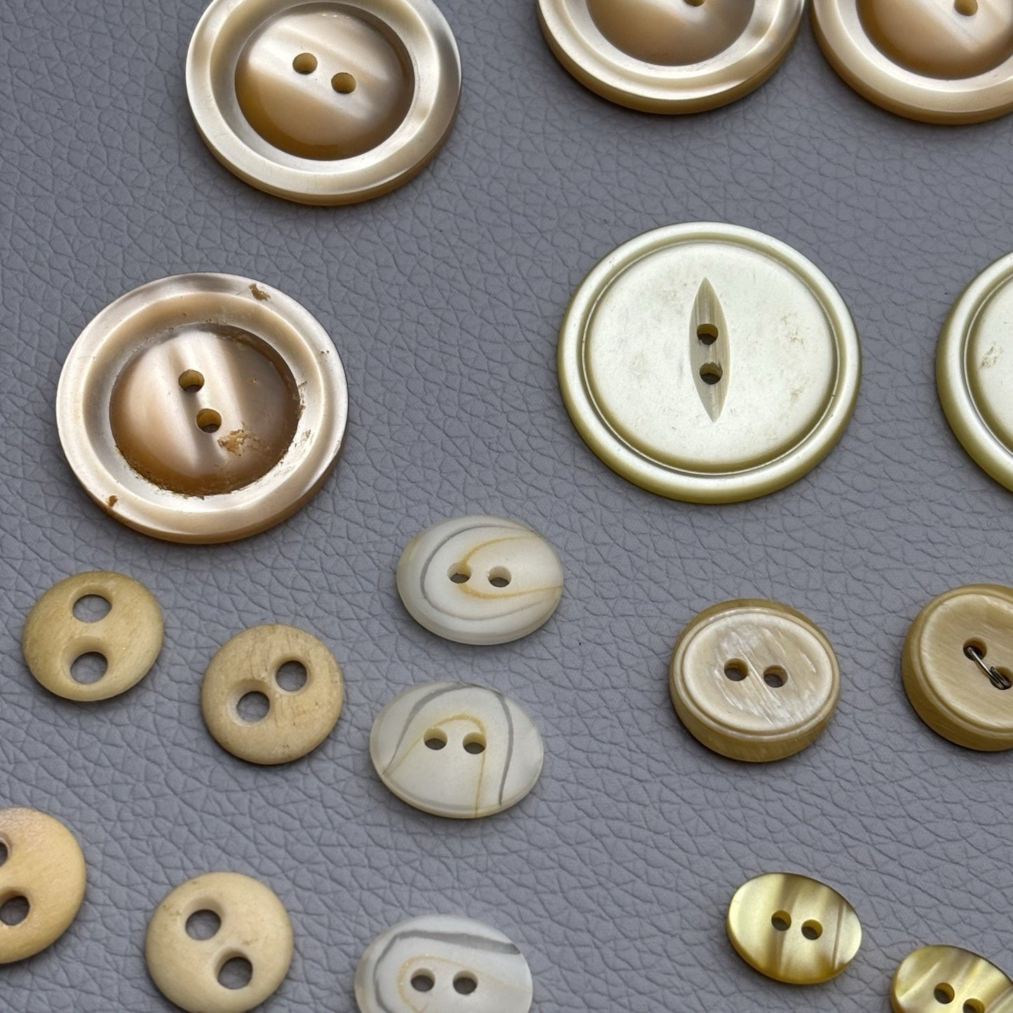 Vintage Mixed Button Lot (60pcs) – Earth Tone Neutrals + Soft Pastels  40’s-60’s