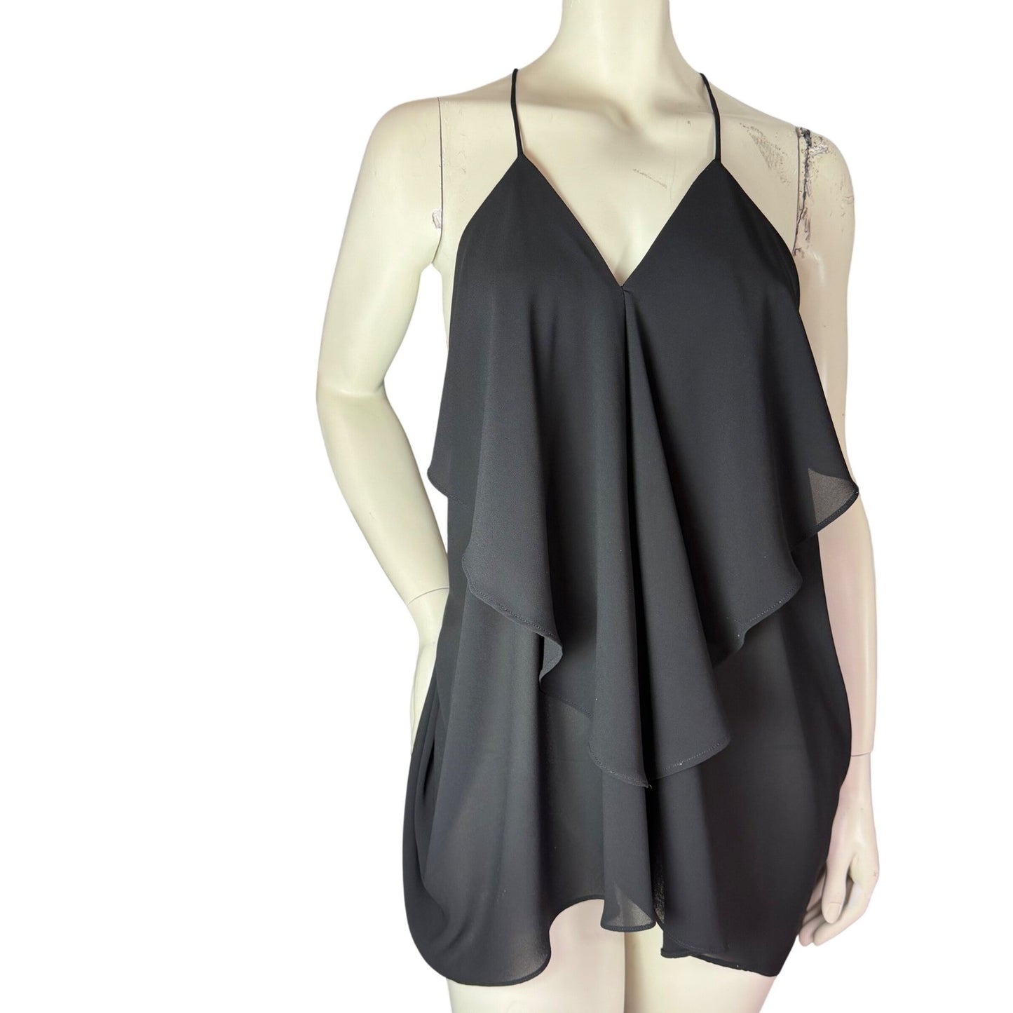 Minimum Ophelia Top Black Ruffle Drape Back Scandi Chic Minimalist Small
