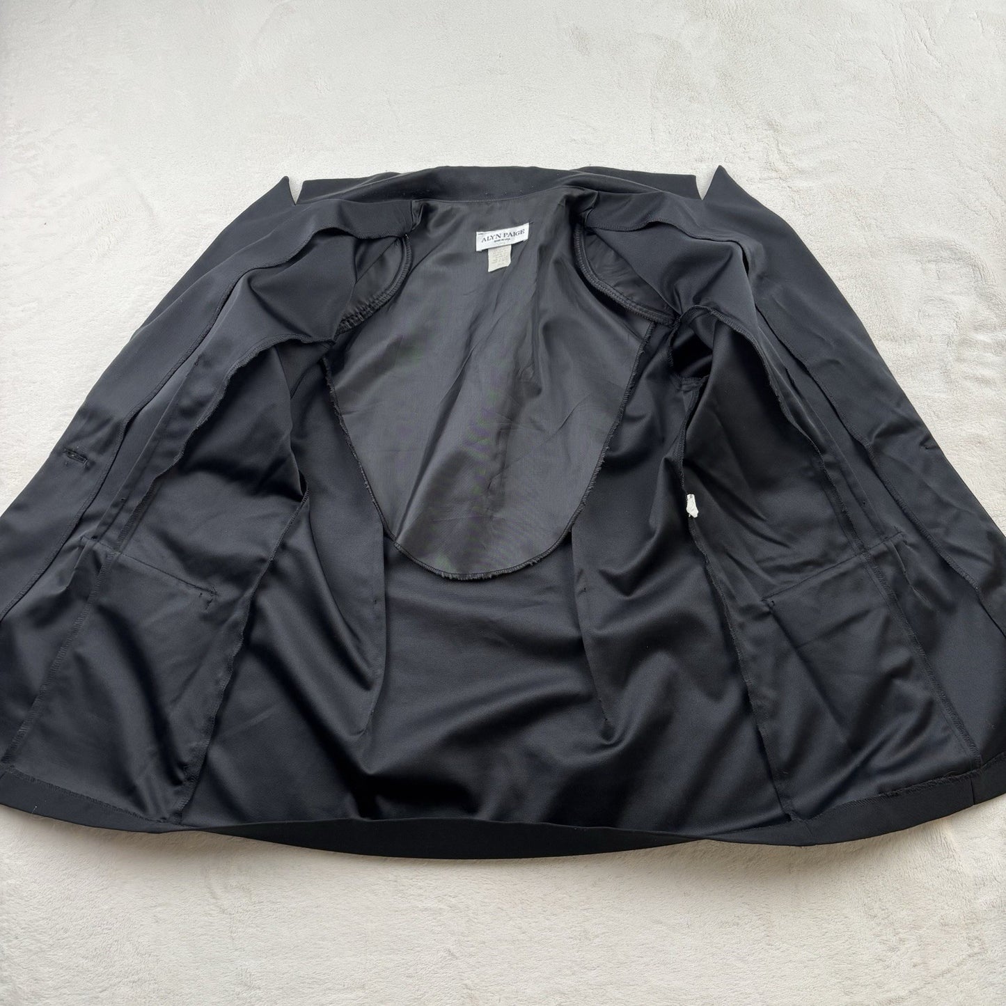 Alyn Paige Black Satin Trim Blazer Womens 13/14 Single Button Tuxedo Style Jacky