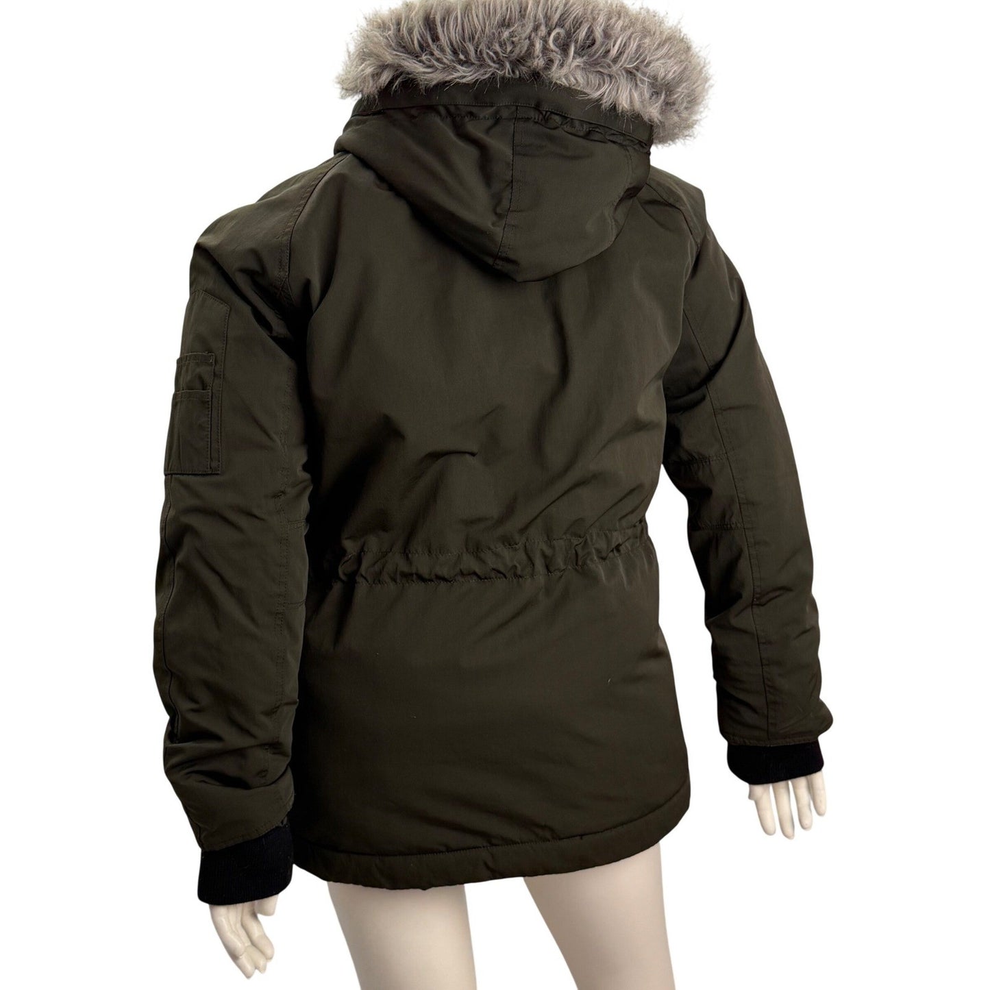 George Parka Jacket Olive Green Faux Fur Hood Military Utility Gorpcore Medium