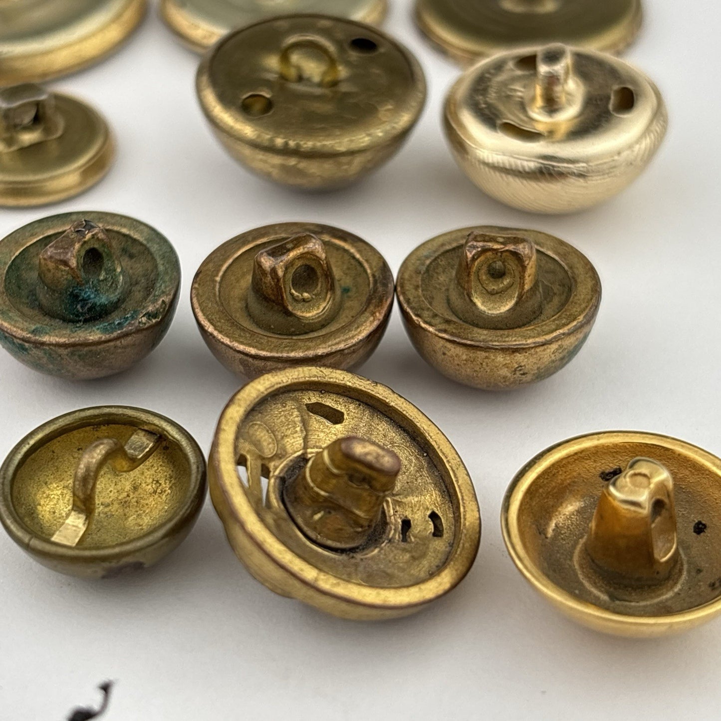 Vintage Brass & Gold Button Lot – Embossed, Hammered & Textured Mix, 31 Pieces