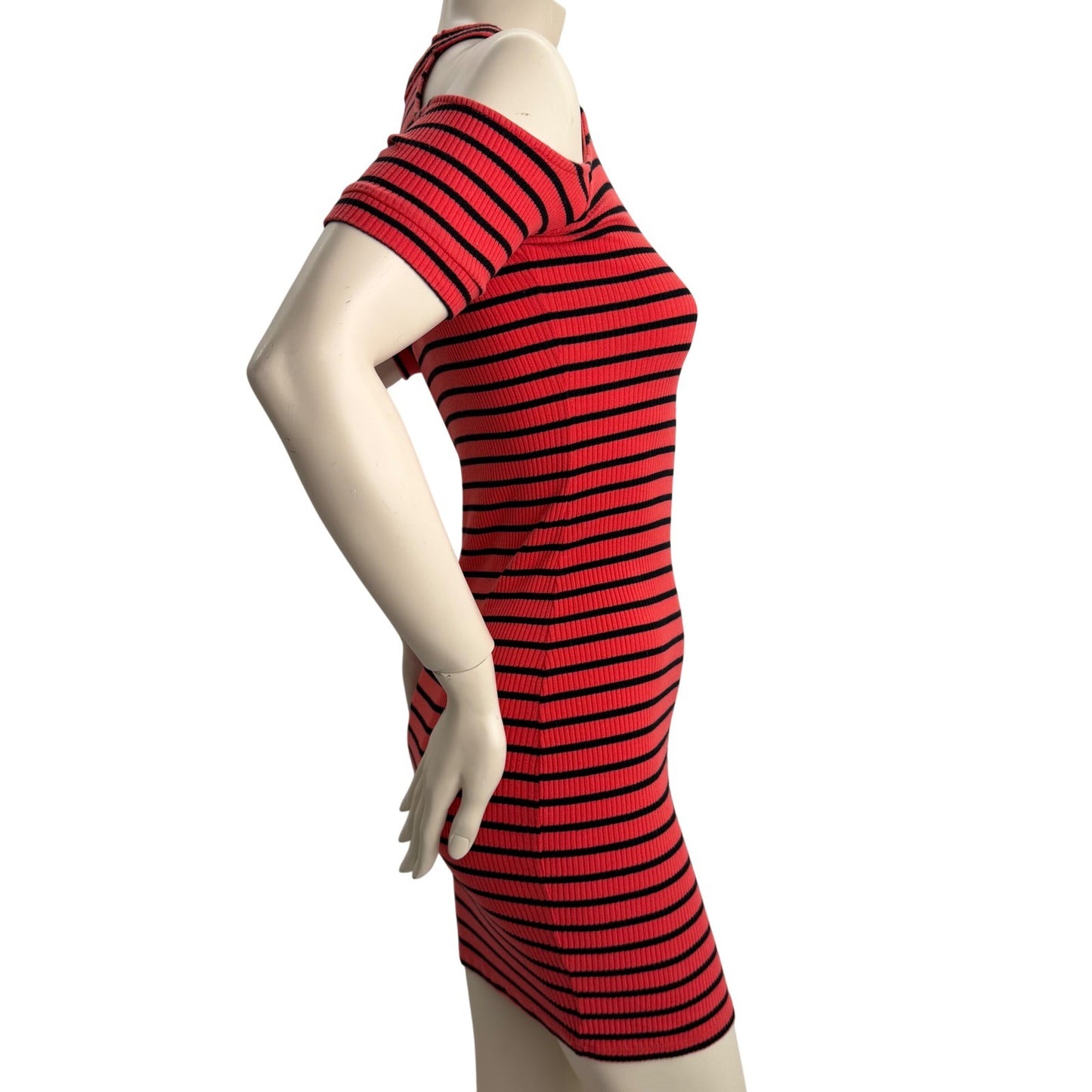 Derek Heart Striped Mini Dress Cold Shoulder Ribbed Bodycon Y2K Streetwear Edgy