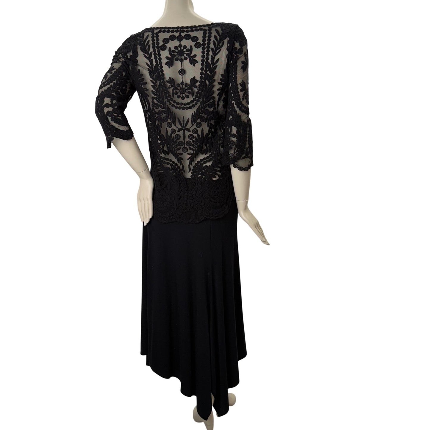 Black Sheer Mesh Top Embroidered Floral   Blouse Whimsigoth Victorian Boatneck