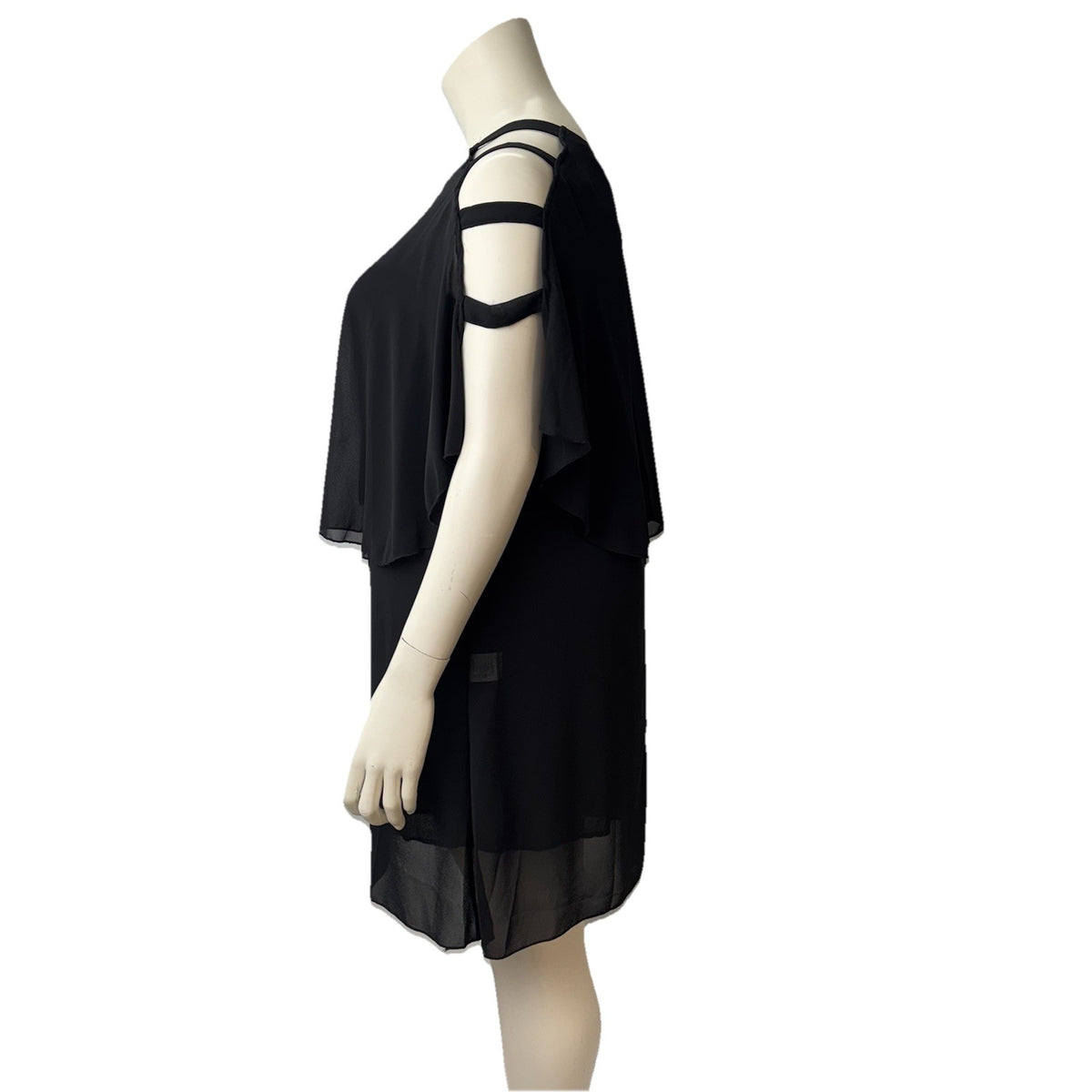 Black Chiffon Overlay Dress Cold Shoulder Layered Sheer Party Cocktail Sz Medium