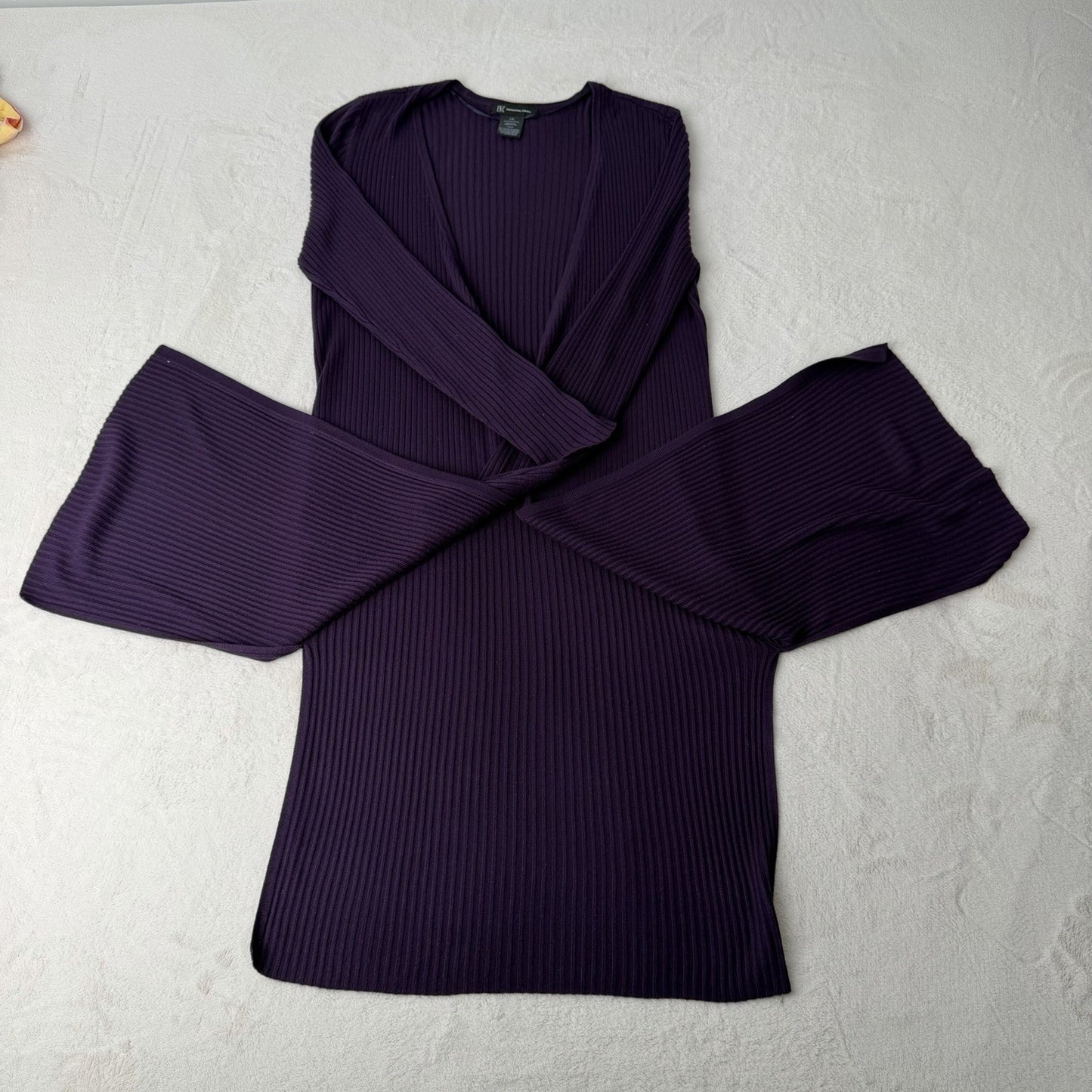 INC International Concept Ribbed Sz Large Cardigan Purple Sweater Open Front