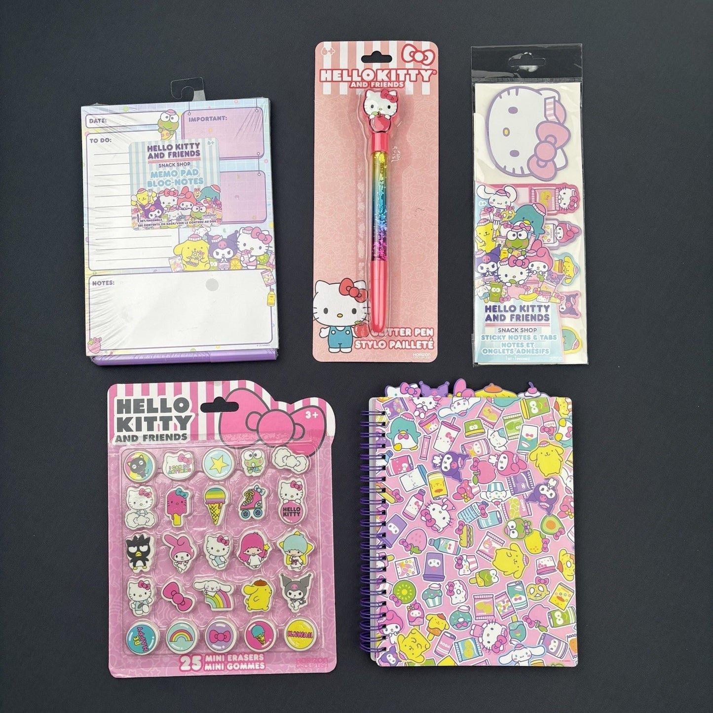 Hello Kitty & Friends Stationery Set Journal Notepad Pen sticky Notes Erasers