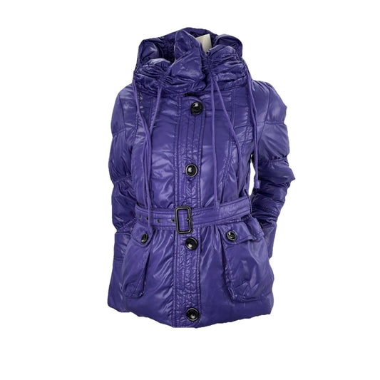 Purple Puffer Jacket Belted Waist High Neck Statement Winter Coat Sz S/M Y2K