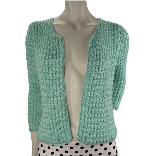 Womens Vintage Turquoise Cardigan Size Small Handmade Tradwife Cottagecore Indie