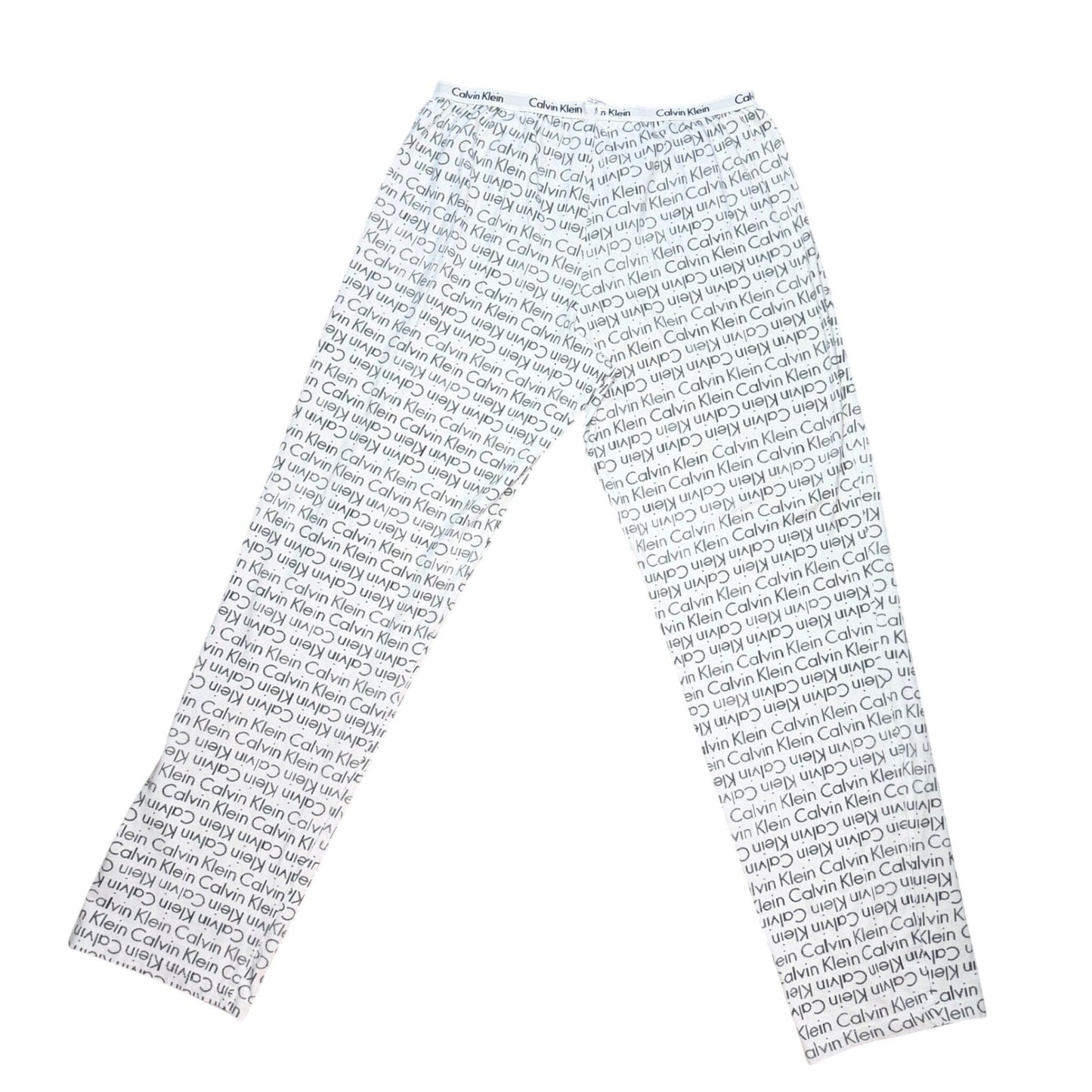 Calvin Klein Pajama Pants All Over Logo Print Y2K Streetwear Loungewear White M