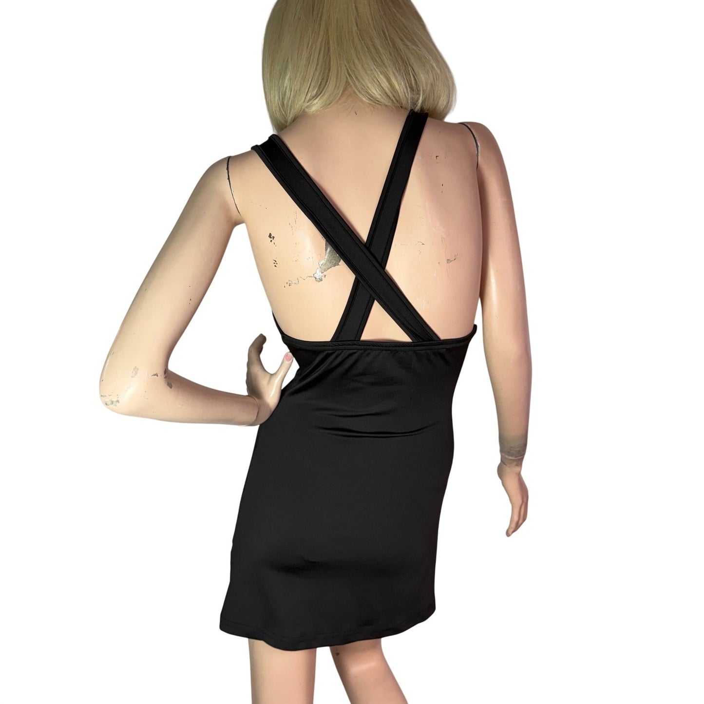 SHEIN Mini Dress Deep V-Neck Criss Cross Back Y2K Baddie LBD Black XS