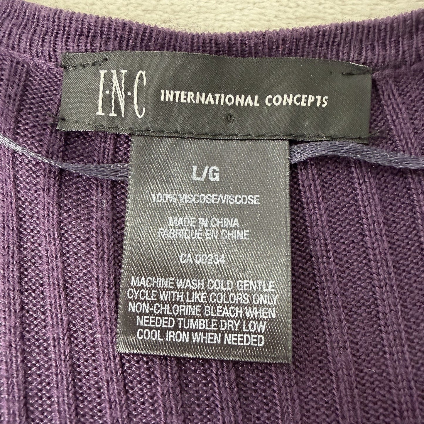 INC International Concept Ribbed Sz Large Cardigan Purple Sweater Open Front