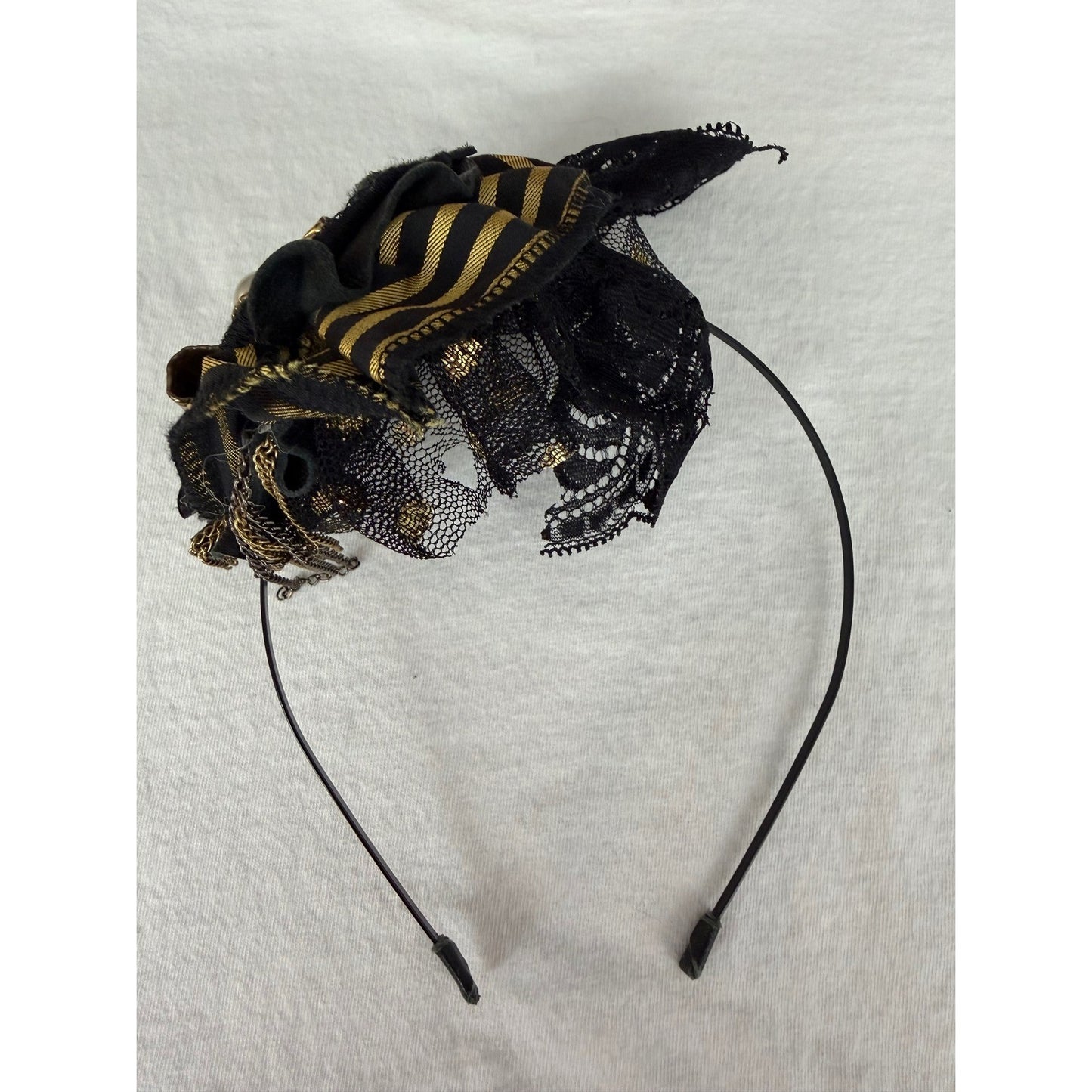 Handmade Floral Fascinator Headband Gold Chain Faux Pearl Gothic Victorian OS