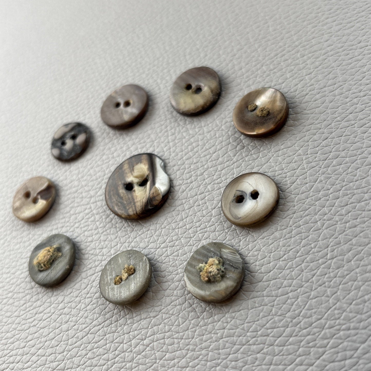 Antique Mother of Pearl Fish Eye Buttons Set of 10 | Early 1900s Carved Shell