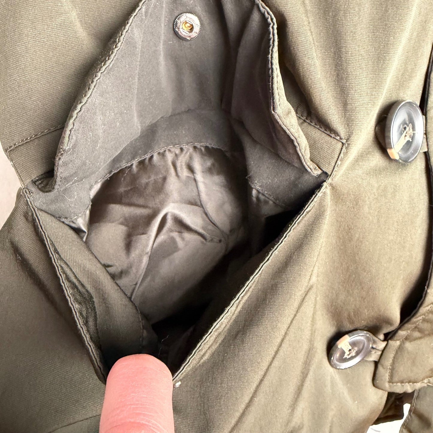 George Parka Jacket Olive Green Faux Fur Hood Military Utility Gorpcore Medium