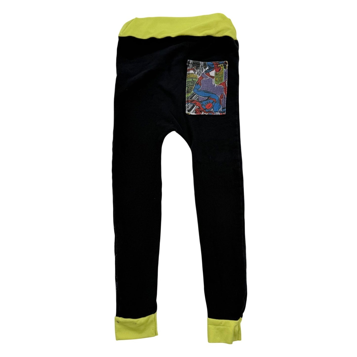Handmade Kids Spiderman Upcycled Joggers Black Neon 24in Kidcore Patchwork
