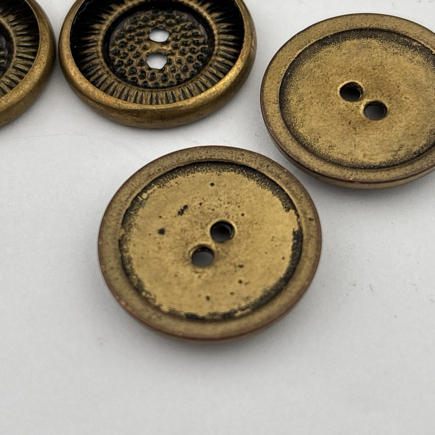 Vintage Brass Button Lot – Etched, Textured & Crest Designs in Bronze Tones, 24