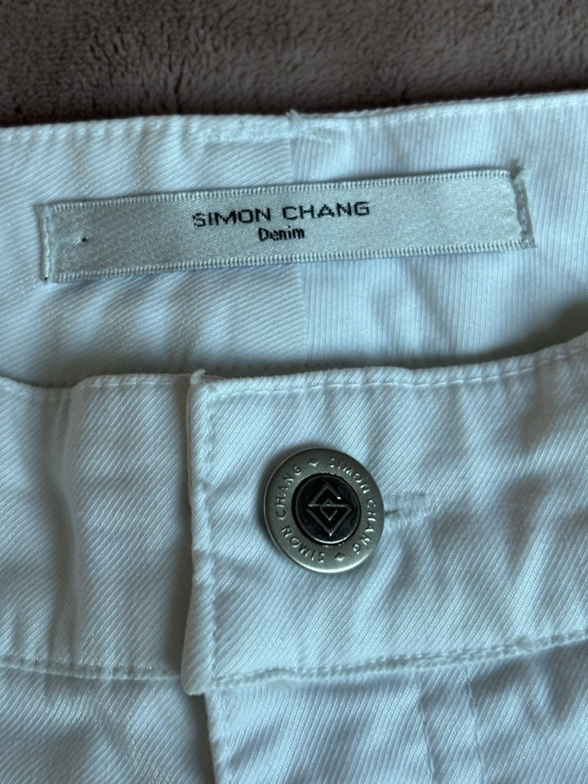 Women's White Capri Simon Chang Jeans Size 4 Crystal Detail Pockets Leg Zippers