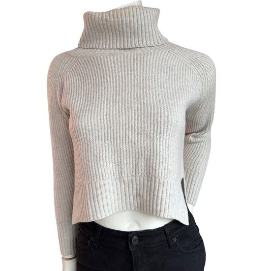 Aritzia Sweater Wilfred Free 100% Merino Wool Ribbed Turtleneck Gray Old Money