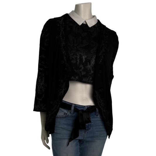 Lauren Michelle Black  Embellished Jacket L Whimsigoth Vintagecore Witchy Glam