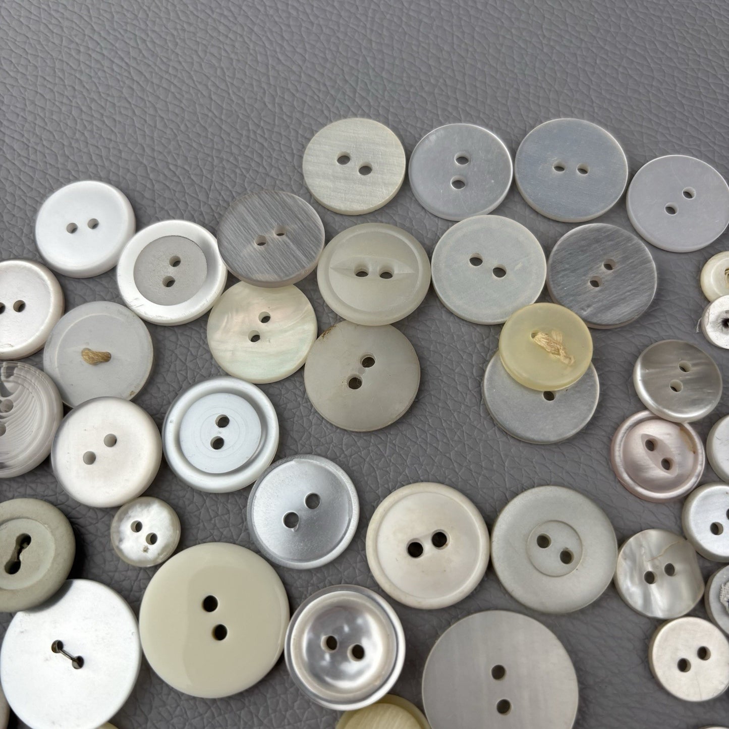 Mixed White Cream Beige Button Lot ~ 142pieces Plastic Shell Style Vintage Craft