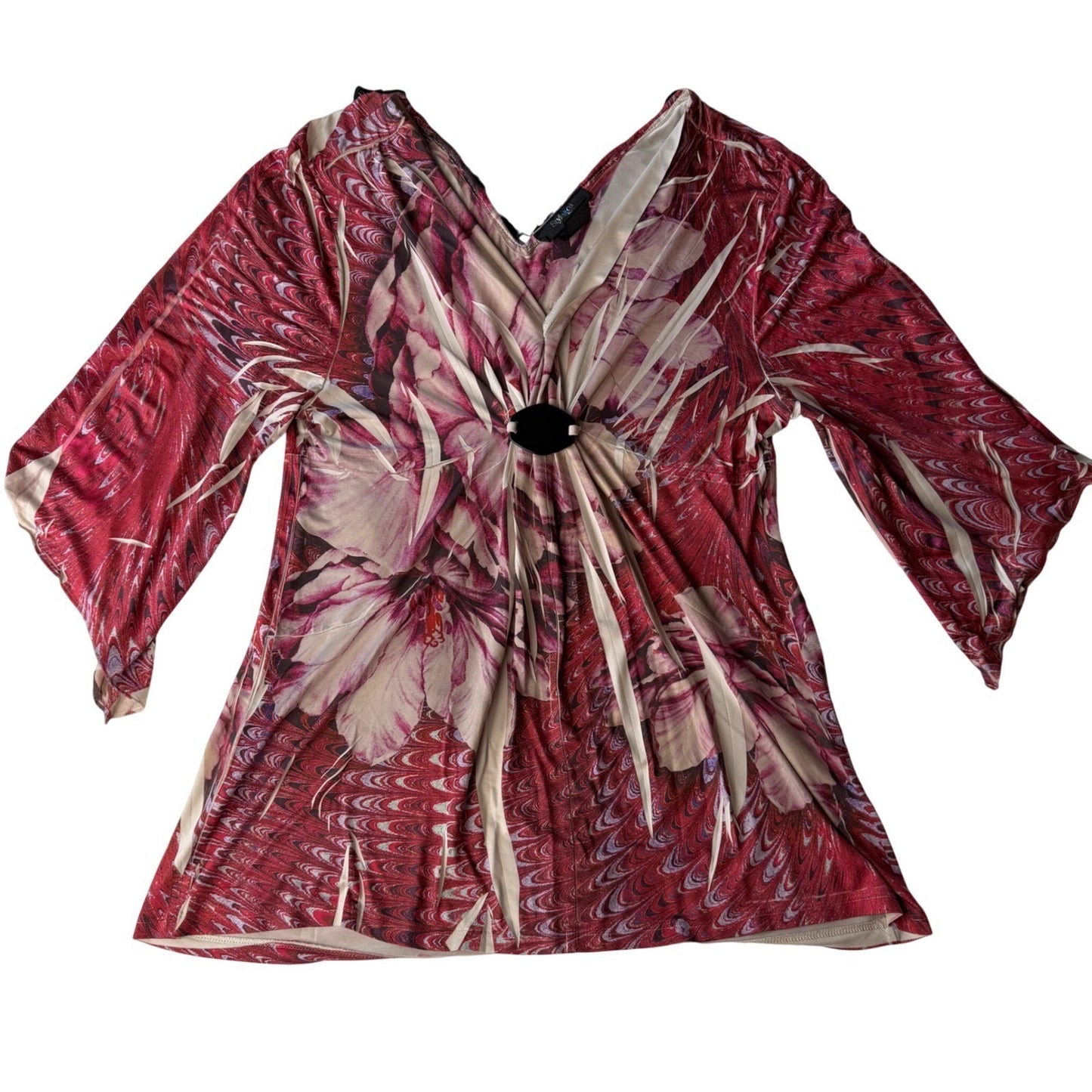 Style & Co Petite Floral Print Top Blouse Bell Sleeve Crochet Lace Boho Y2K  PL