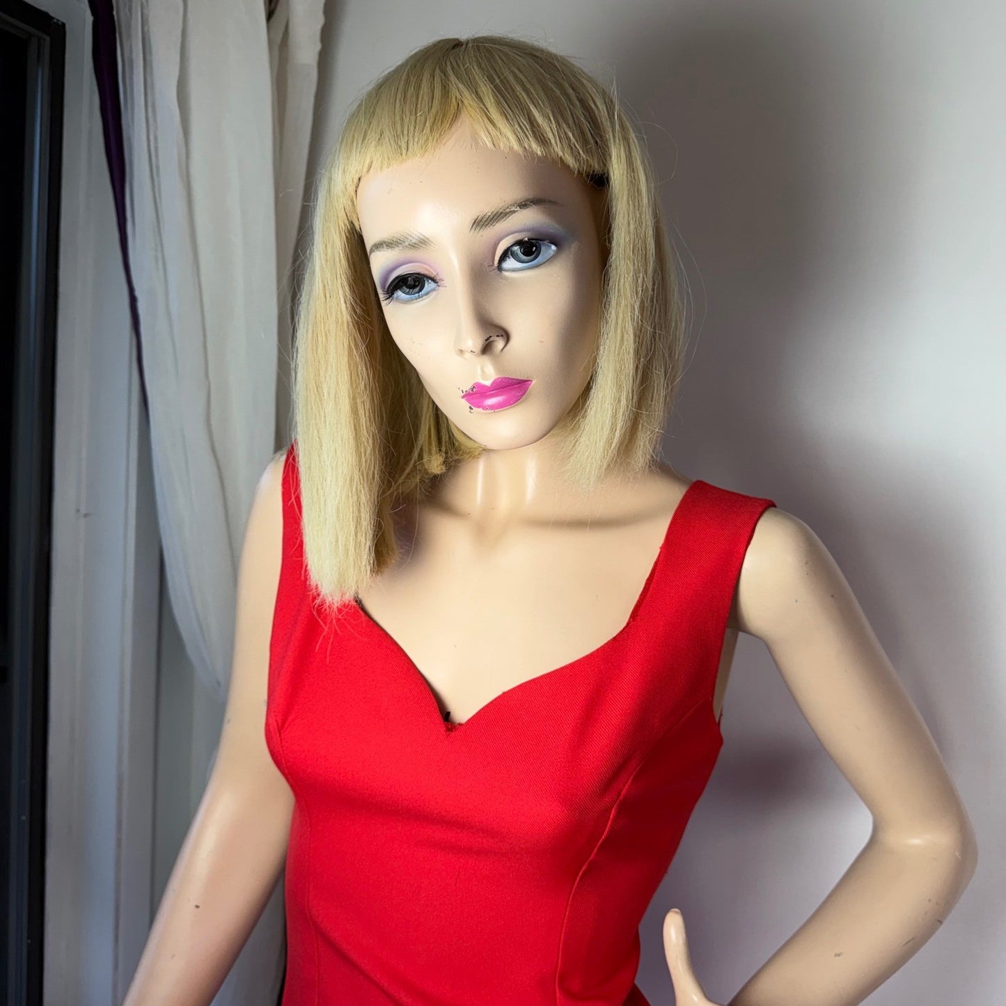 Vintage Red Mini Dress Sweetheart Neckline Front Slit 90s Y2K Aesthetic Small