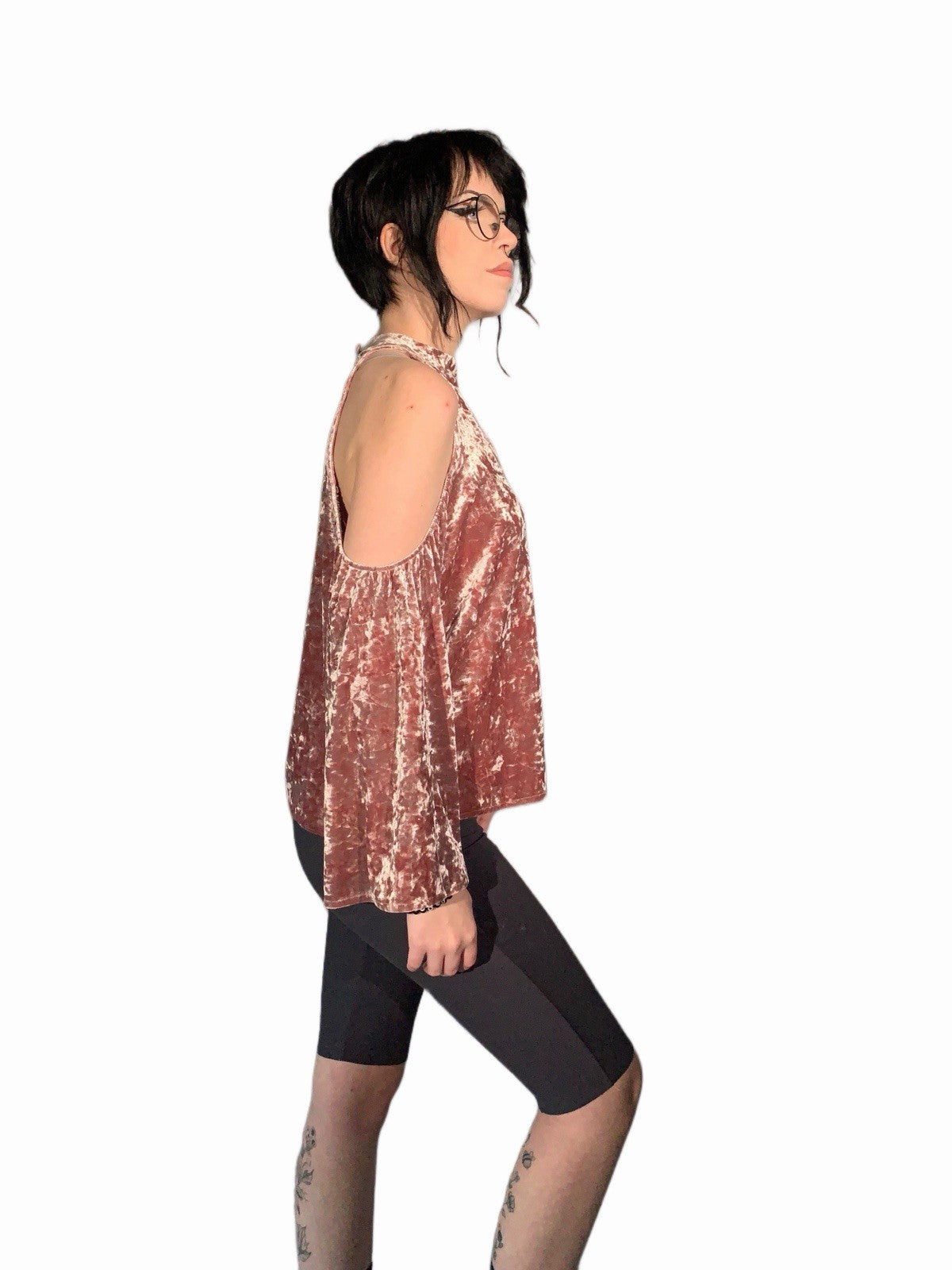 Boho Crushed Velvet  Cold Shoulder Top Whimsigoth Fairycore Princesscore Pastel