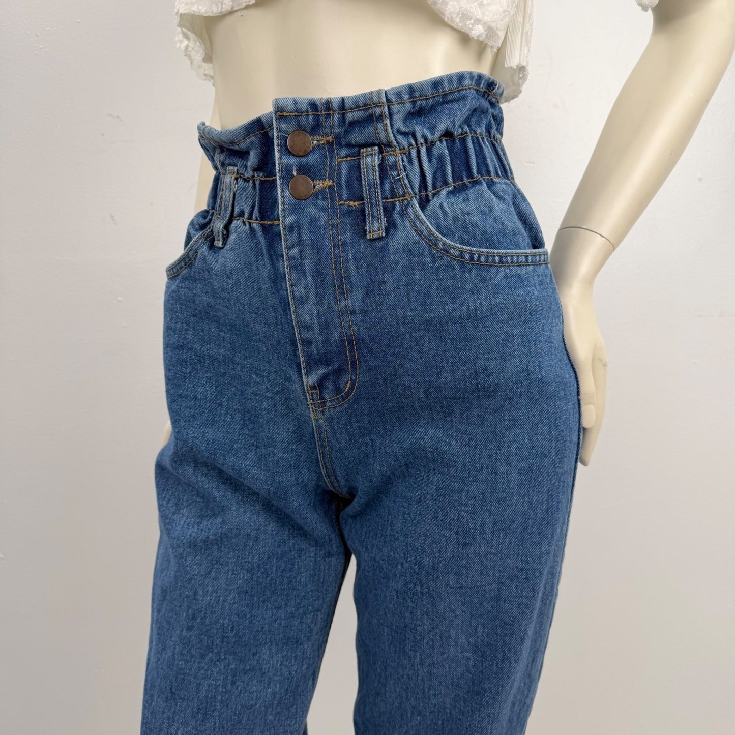 Oak + Fort Jeans High Waisted Paperbag Waist Mom  Cropped Raw Hem Womens Small