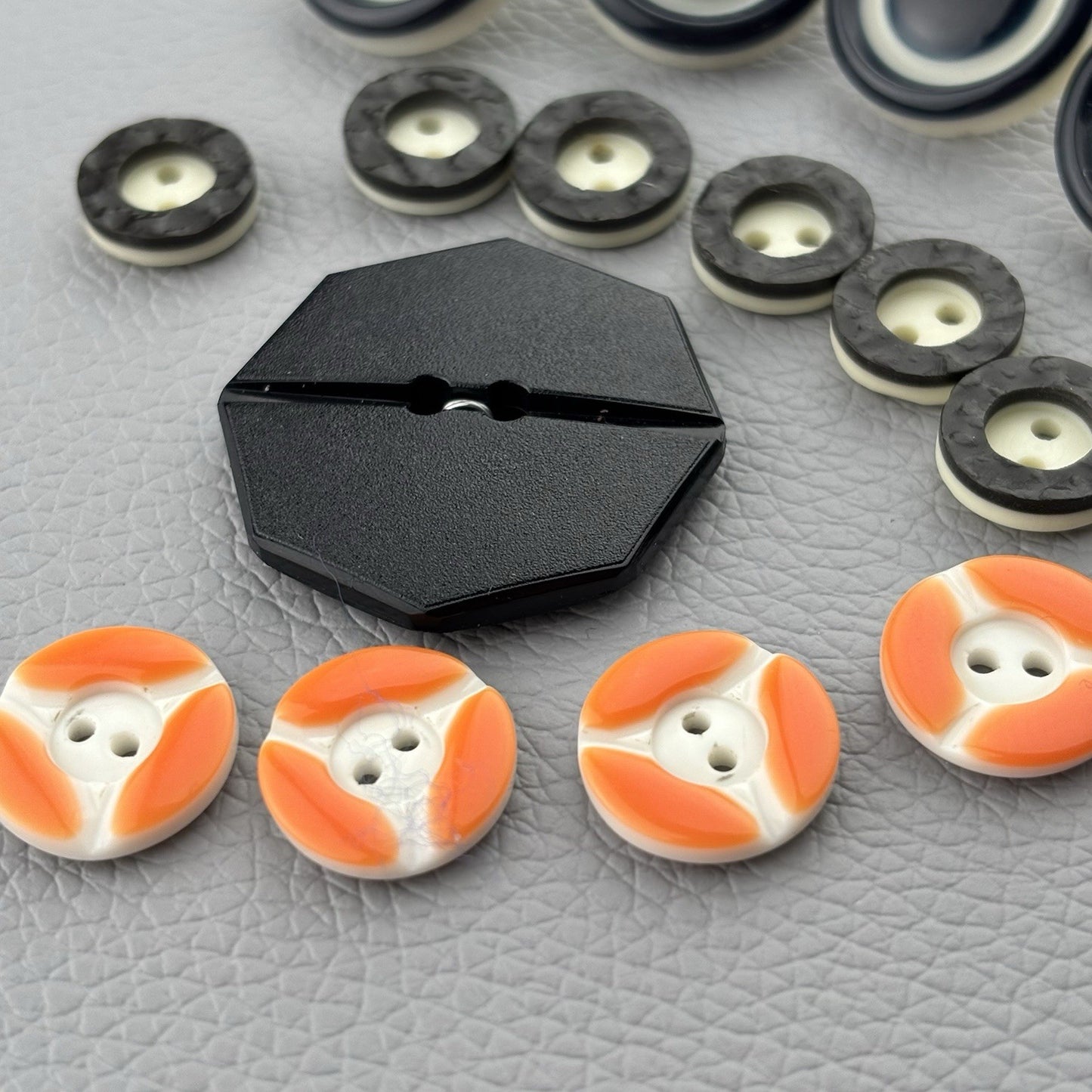Black White Orange Button Lot ~ 35pc Plastic Sewing Craft Supply Mixed Set