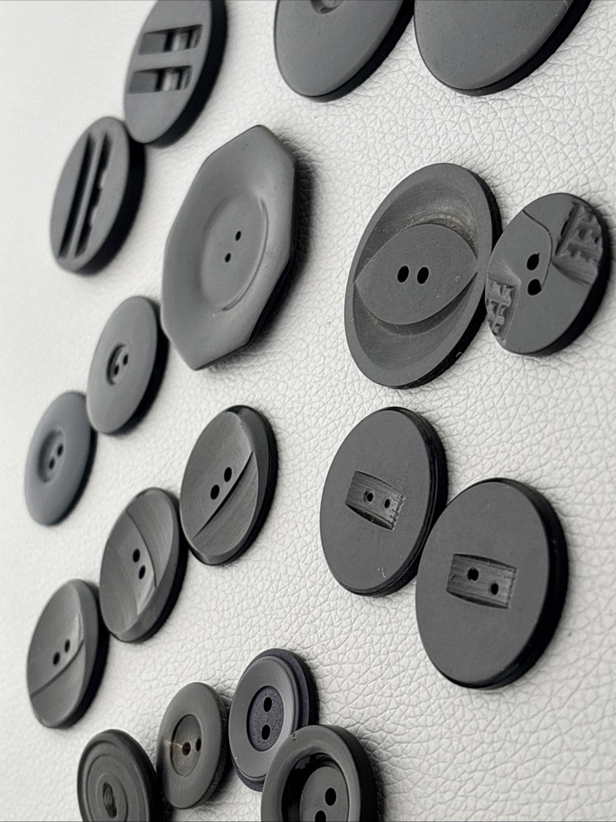Vintage 1940s Black Bakelite Plastic Buttons Lot of 18 Carved Geometric Designs