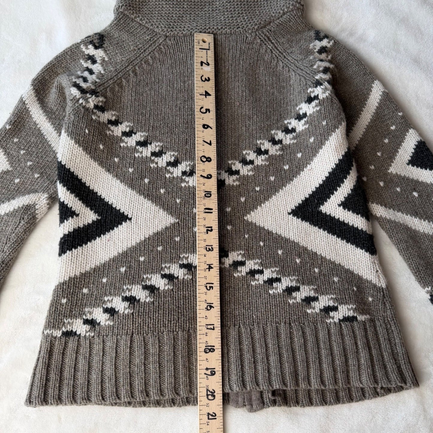 Kismet Zip Up Hooded Cardigan Wool Blend Geometric Cabin Gorpcore Sweater Size M