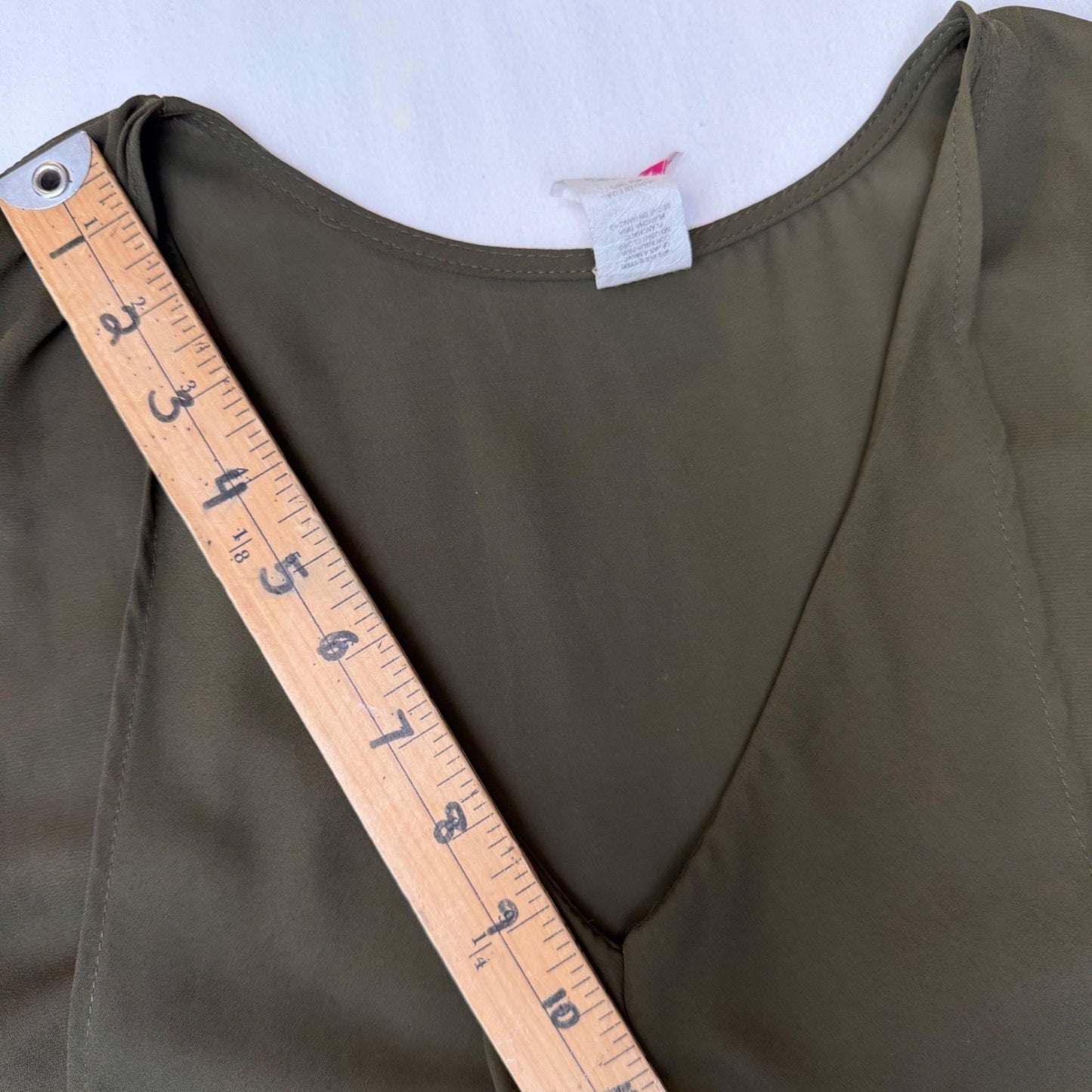 Olive Green High Low Draped V-Neck Top Sheer Dress Large Lagenlook Goblincore