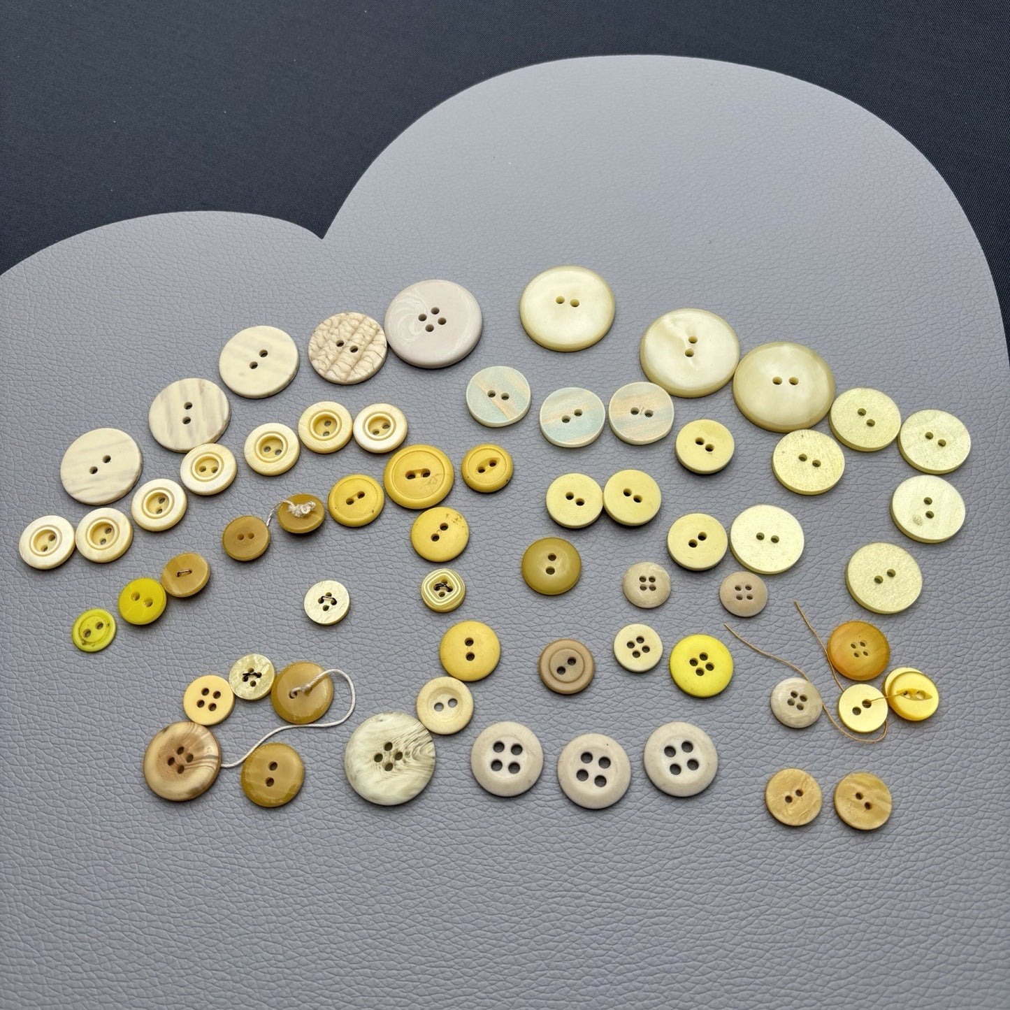 Vintage Yellow Beige Button 62 Lot Two Hole Four Hole Early Plastic Casein Stone