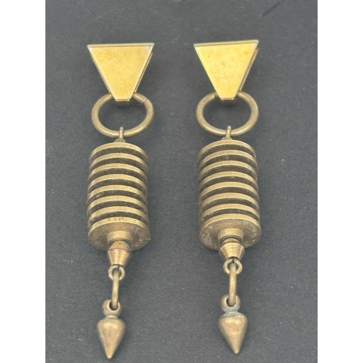Biko Gold Drop Earrings Triangle Stud Post Back Art to Wear SteamPunk Geometric