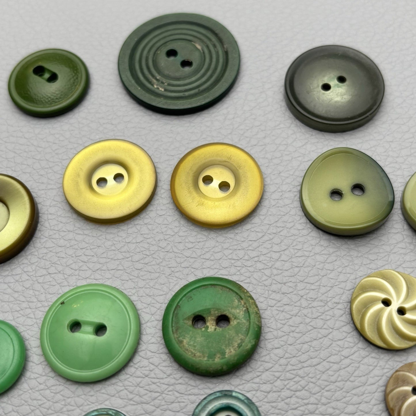 Vintage Green Button Lot 58 Piece Emerald, Olive, Chartreuse & Swirl Designs –