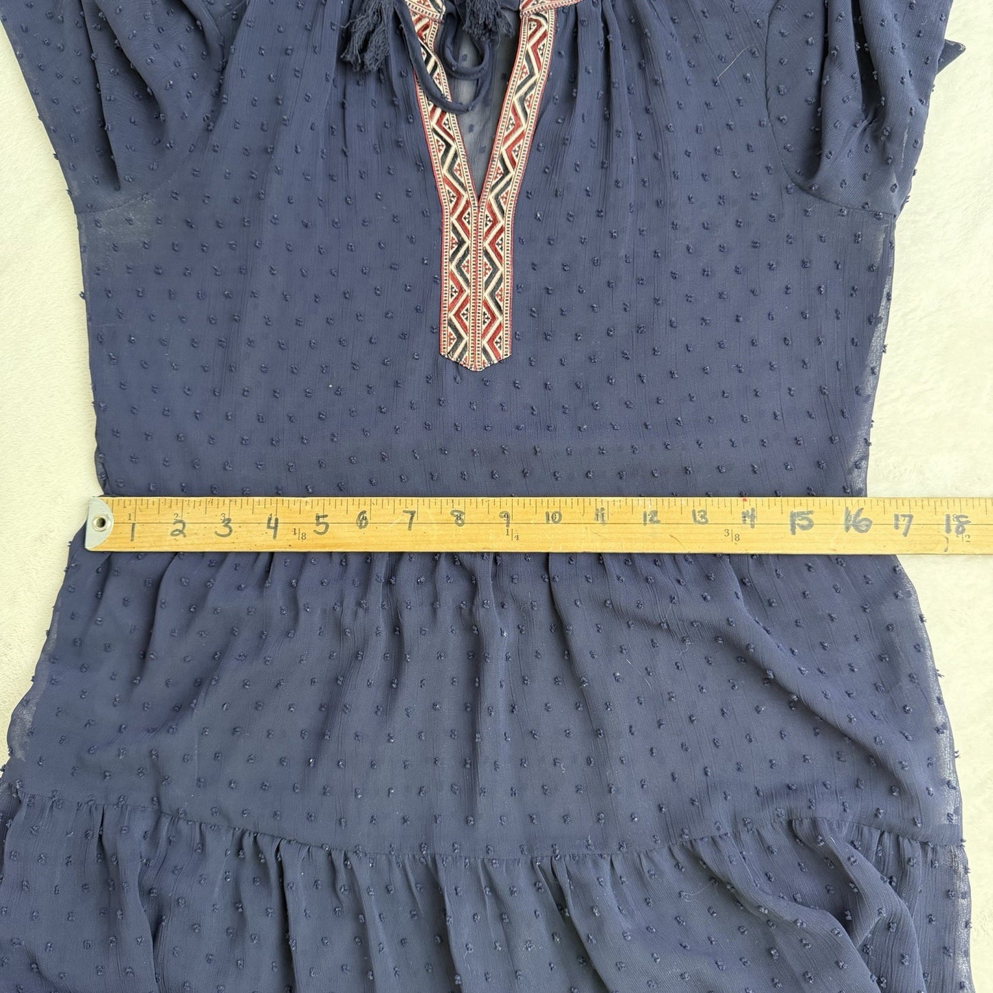 Daniel Rainn Navy Swiss Dot Tiered Dress Boho Embroidered XSmall Coquettecore