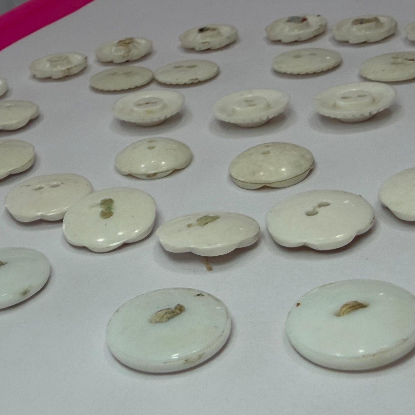 Antique Milk Glass Buttons Mixed Lot Floral Sunburst Victorian White 2Hole 36pc