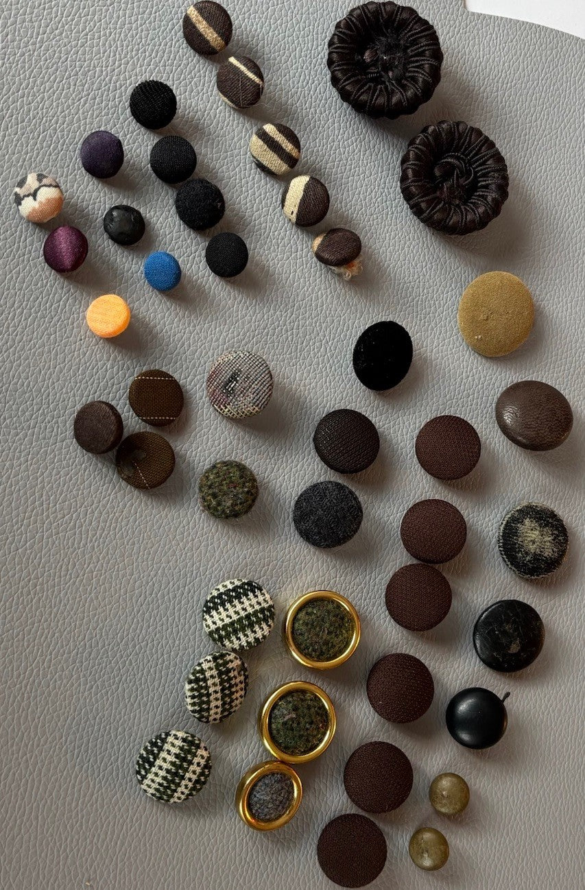 Vintage Fabric Covered Button Lot 1930s–50s Wool Tweed Satin & Thread Wrapped