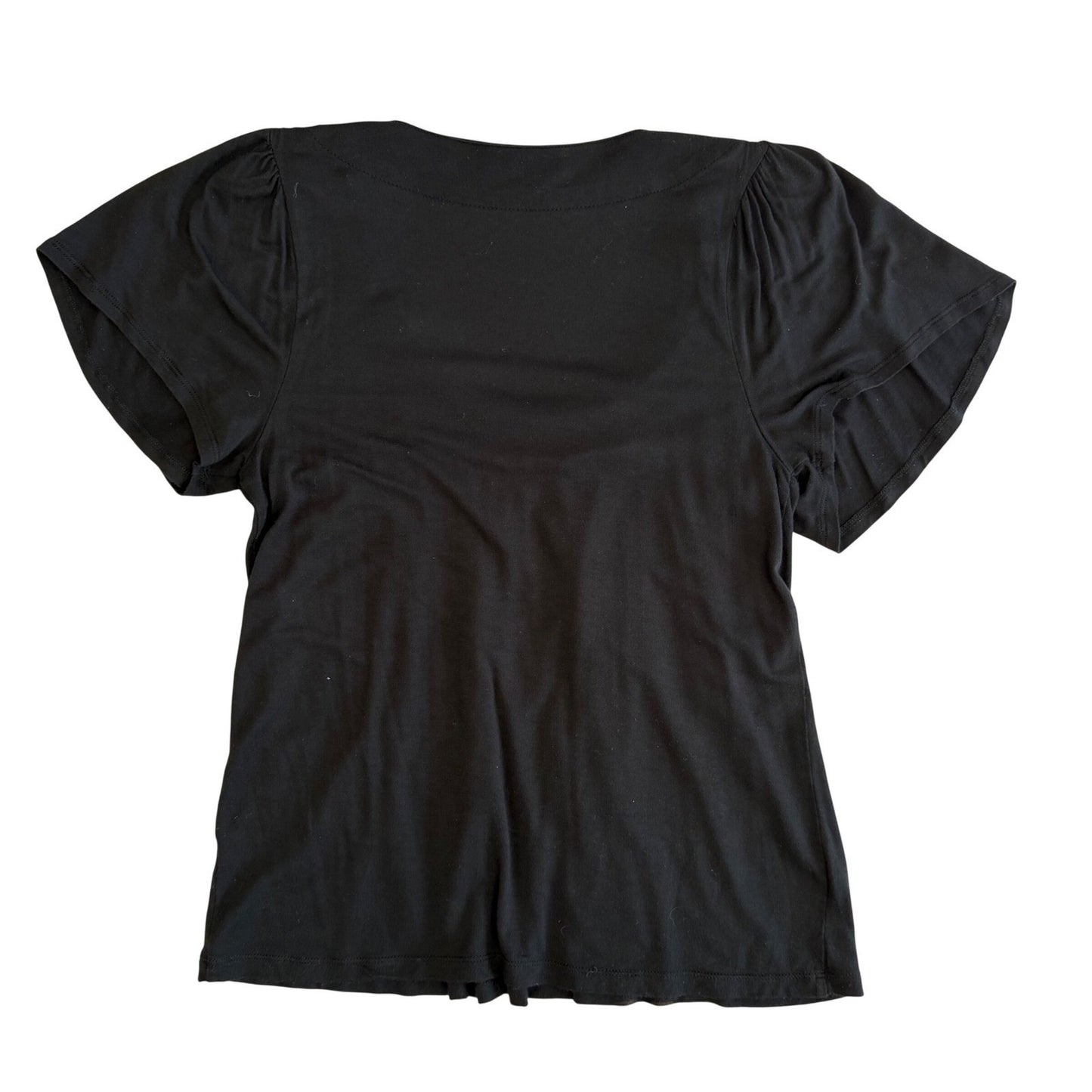 Black Pleated Blouse Sunburst Texture Short Sleeve Minimalist Whimsigoth Top M