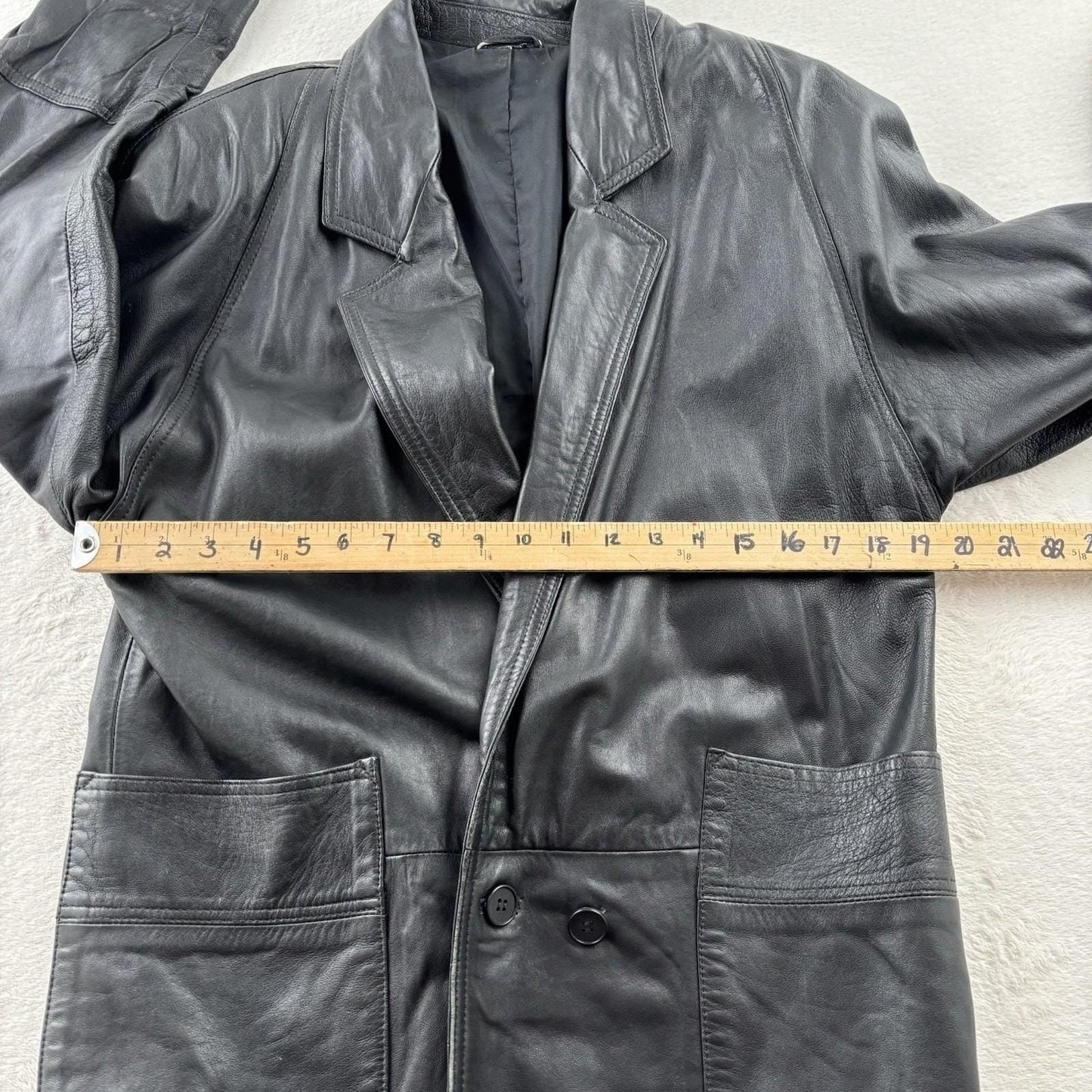 Vintage 90s Black Leather Blazer Jacket Minimalist Quiet Luxury Mobwife Medium