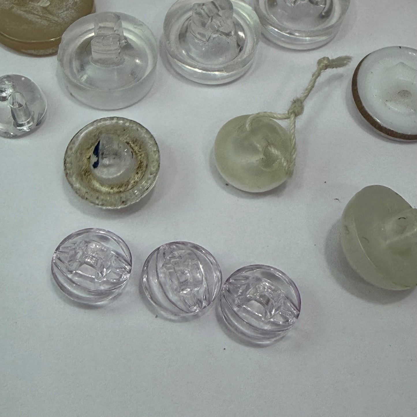 Vintage White Button Lot Plastic Lucite Rhinestone Shank Buttons Sewing Craft