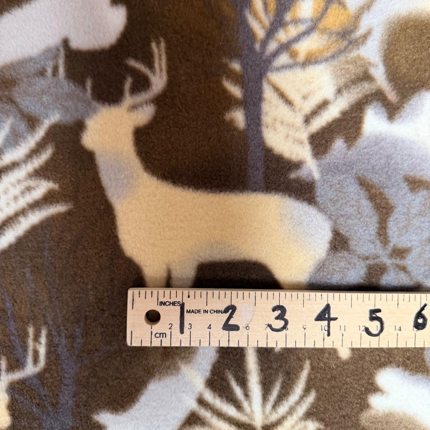 Deer Print Fabric Wildlife Pattern Fleece  1 Mt 63" Wide - Brown Fleece 1/2 Mt