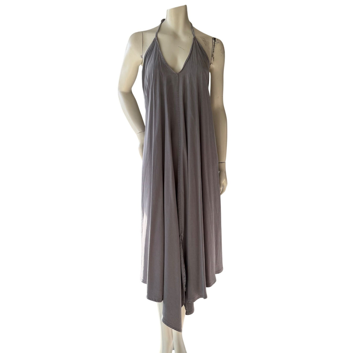 Simpłe Grey Halter Maxi Dress Fairycore Lagenlook Handmade BC OS